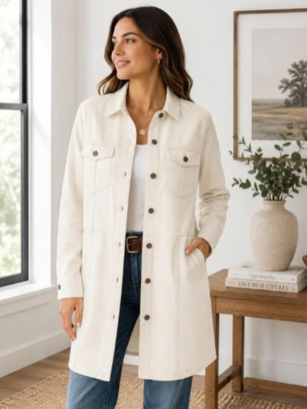 Frye Long Sleeve Denim Shirtdress in White